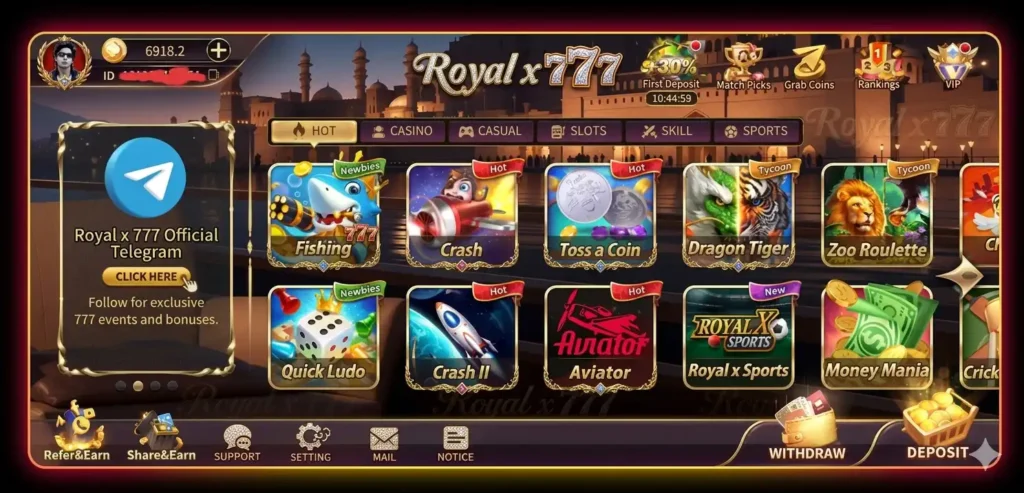 Royal X 777 game interface image