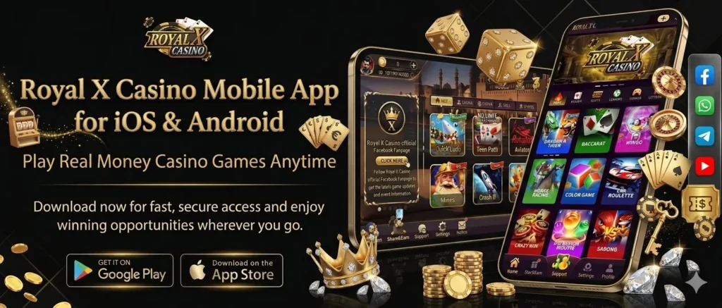 Royal X 777 game promotional image with colorful casino-style design and mobile gaming interface